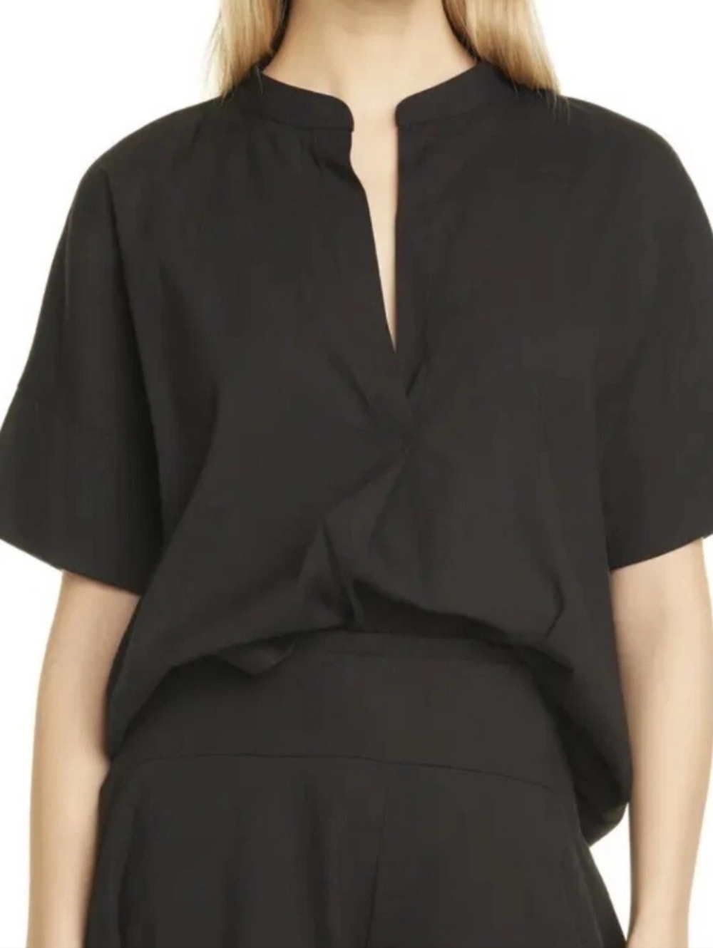 Vince Split Neck Linen Blend Short Sleeve Large